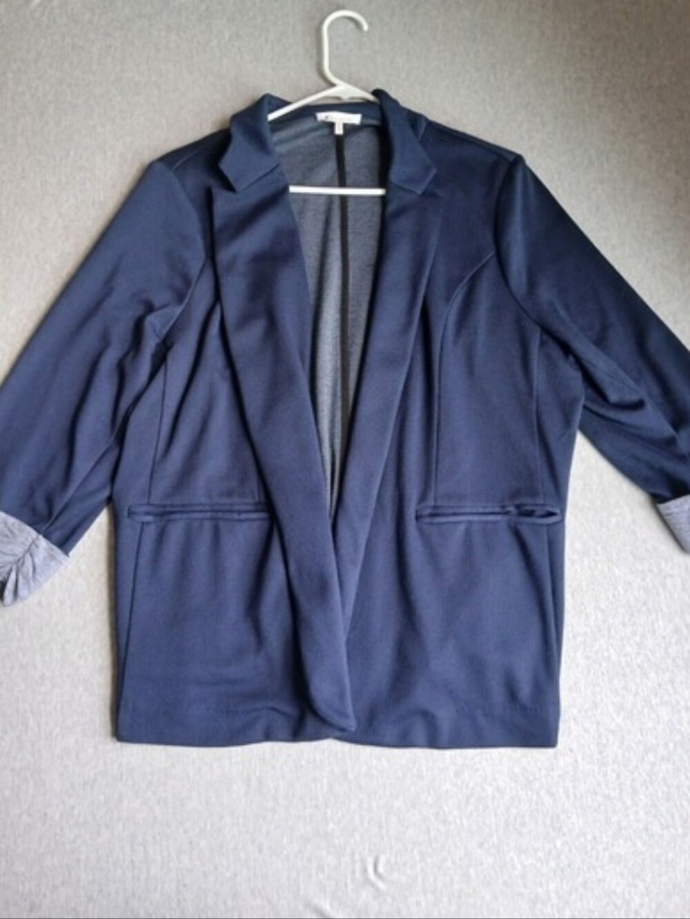 Skies Are Blue Blazer 2x Open Front Knit Navy Work Career Corp Office Layers